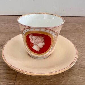 Super Rare 1853-1897 Antique B&G Bing & Grondahl‎ Peach Portrait Cup & Saucer